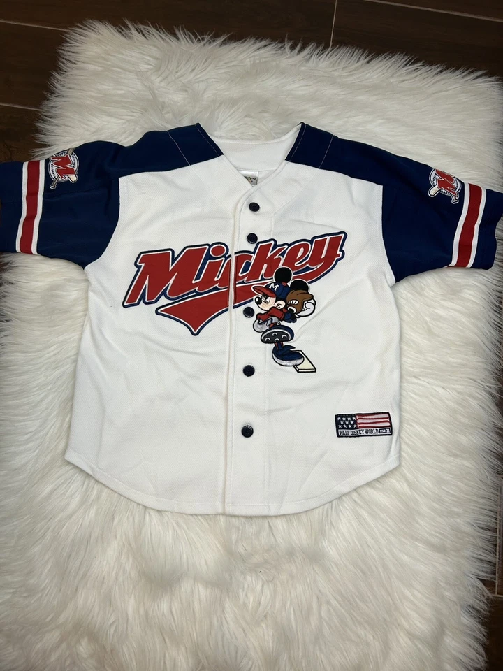 VTG Disney DisneyWorld Mickey Mouse Baseball Jersey #28 Youth Small Embroidered - Image 3 of 4