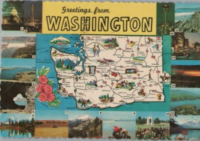 Greetings from Washington State Map Multiview Continental Postcard 1981
