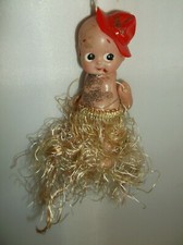 VINTAGE celluloid kewpie doll,Party GIrl 4" rattler strung arms