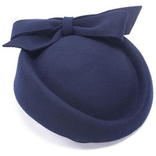 Womens Wool Felt Dressy 1950s Cocktail Pillbox Hat Wedding Bridal Beret Churc...