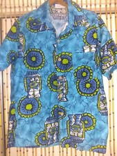 Vtg vlv oasis 1960s 70s TIKI IDOL GOD JC Penneys Towncraft Hawaiian Shirt Rare L