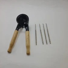 Vintage Wood Handle Brown Metal Cone Shaped Nut Cracker Walnuts Pecans 7” Long