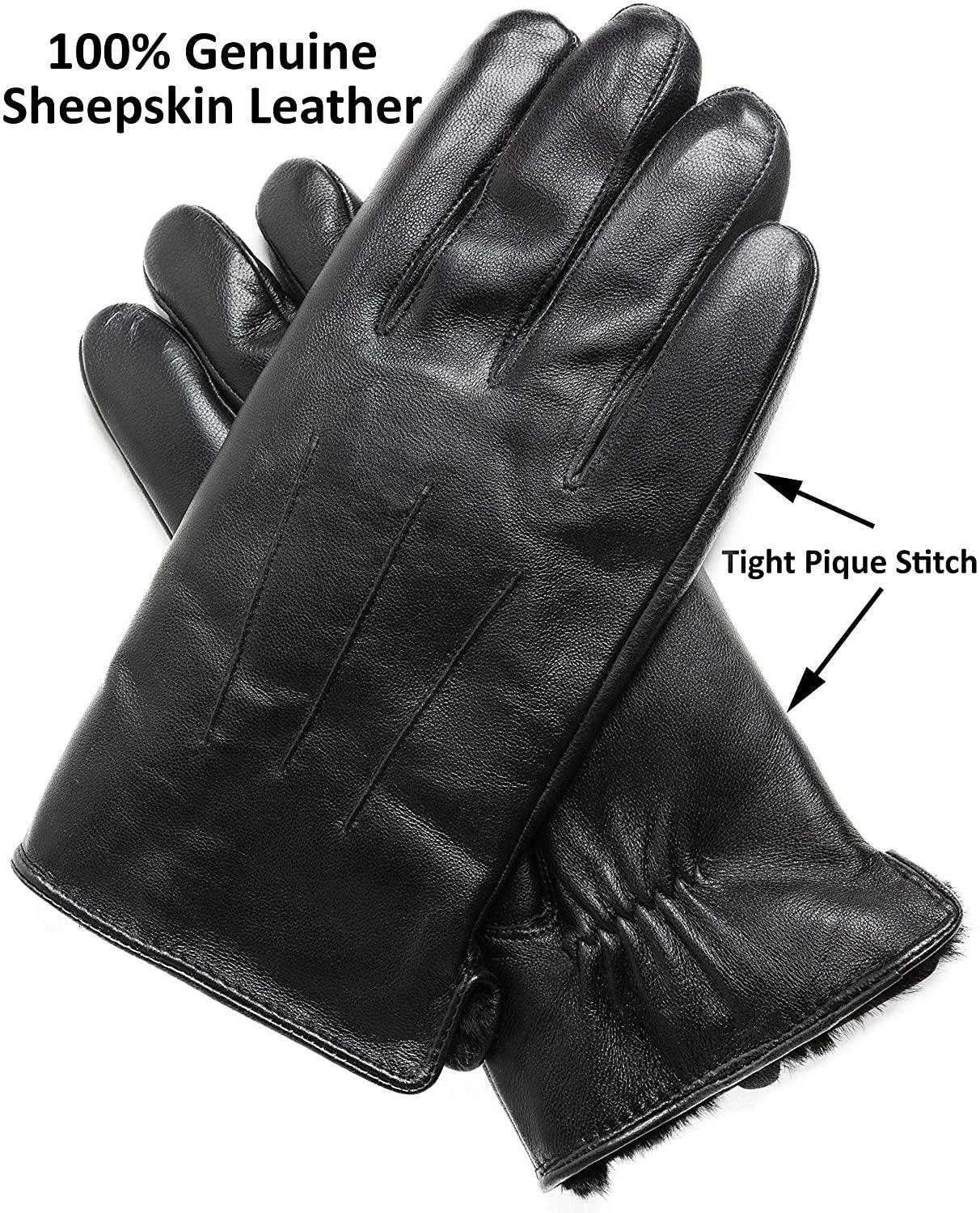 Men's Rabbit Fur Lined Leather Gloves, Touchscreen, Leather Gloves for