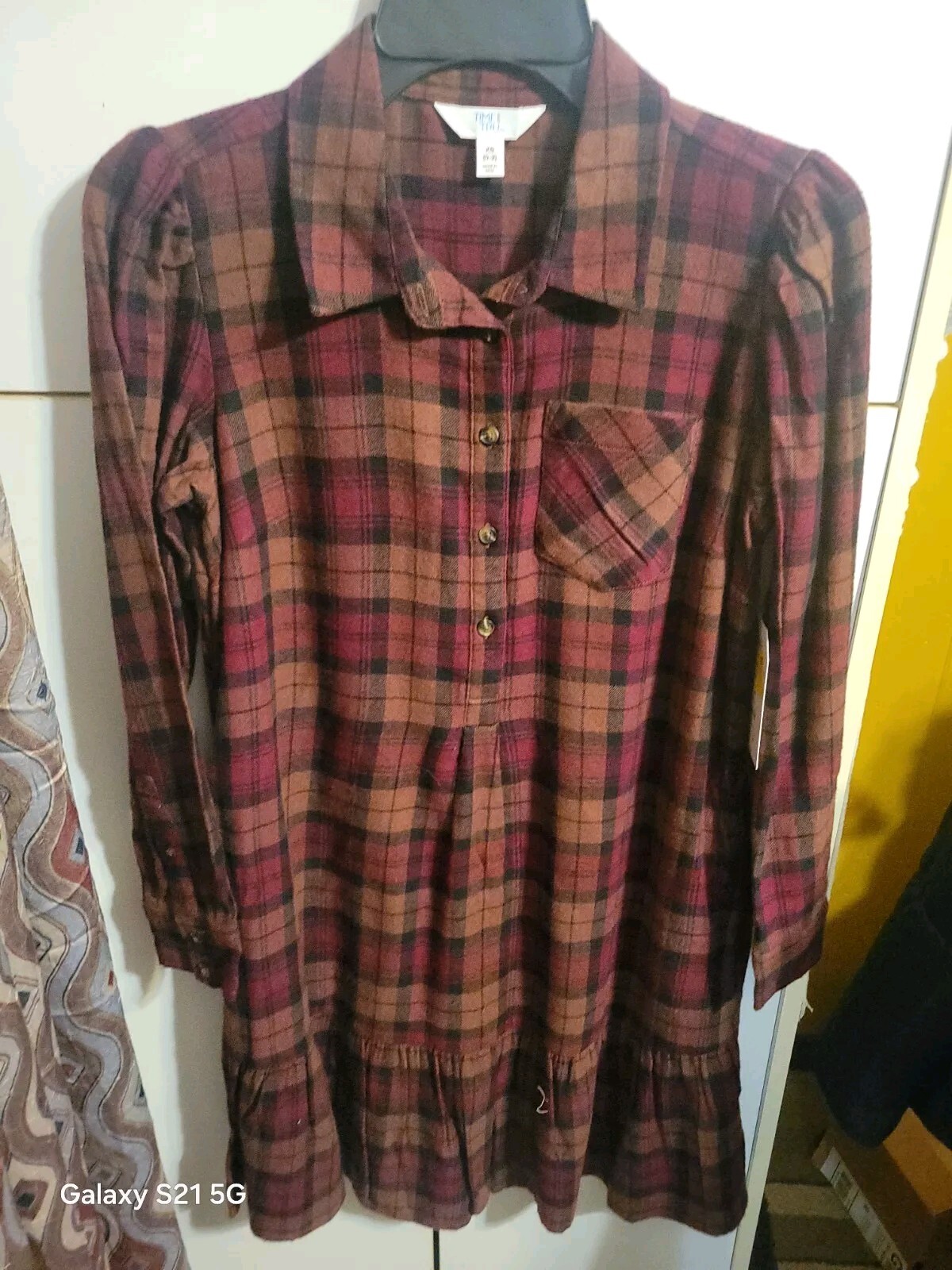 Women's Brown Plaid Time & Tru XS T-Shirt Dress Casual Comfort Fit