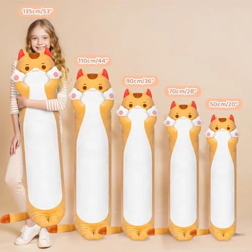 Almohada corporal de felpa de gato larga ultra suave diseñada por artista, extra 35,4 pulgadas marrón Foto 4 de 4