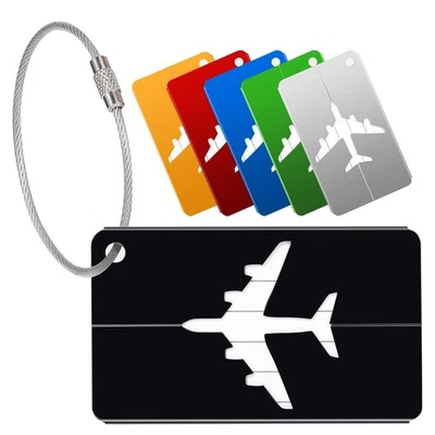 6 Étiquettes bagage valise aluminium couleurs avec câble inox - Photo 1/4