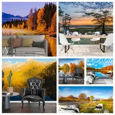 3D River Forest Autumn Self-adhesive Wallpaper Removable Wallpaper Wall Mural