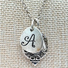 Vintage Y2K Silver Tone Initial A Filigree Medallion Pendant Necklace Jewelry