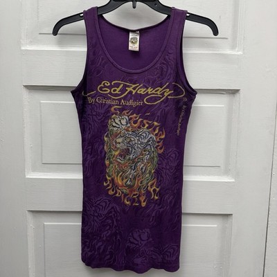 Tattoo Graphic Tank Dress Ed Hardy by Christian Audigier Women s One Size Purple
