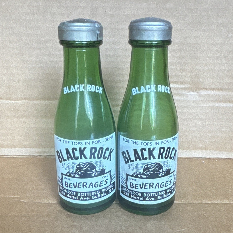 Black Rock Beverages Green Glass Bottle Salt & Pepper Shakers Set of 2