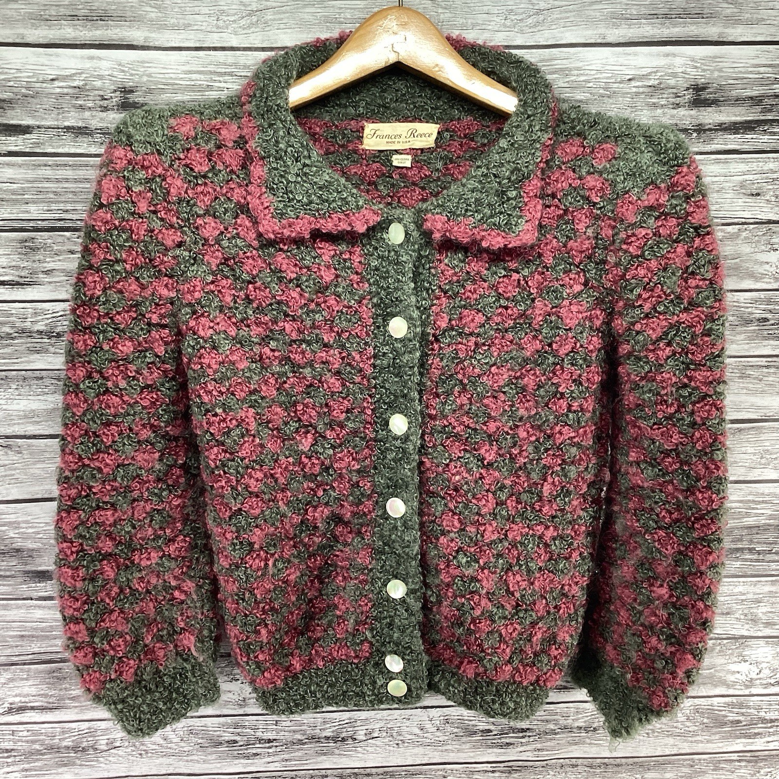 Vintage Frances Reece Cardigan Sweater Womens Medium Multicolor USA 80s 90s