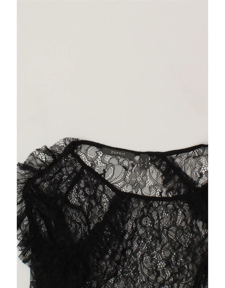 Blusa Top ESPRIT Mujer Ver a Través Manga Larga Reino Unido 16 Grande Negra Floral CO68 Foto 3 de 3
