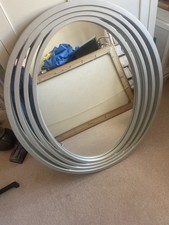 Round Wall Mirror Concentric Ring Frame Antique Silver Wood 40 x 35 in