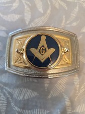 Vintage Freemasons Masonic Belt Buckle Blue Enamel Square Compasses G USA
