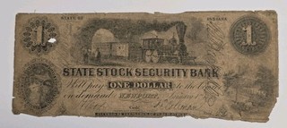 1853 Newport Indiana IN State Stock Security Bank $1 Obsolete Banknote