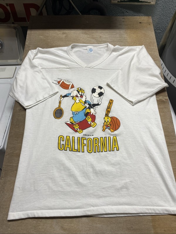 Sylvester And Tweety 1987 V-Neck Single Stitch Jersey Shirt