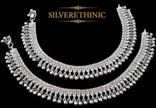 HANDMADE PURE SILVER BABY ANKLET PAIR INDIAN PAYAL 46 GRAM  7'' FREE SHIP