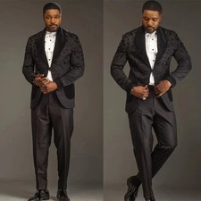 Floral Paisley Men's Suits Regular Fit Wedding Tuxedos Shawl Lapel Beading Prom