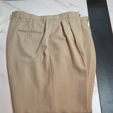 Haggar Men's Beige Pleated Dress Pants 36W Classic Fit Straight Twill