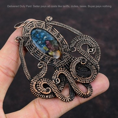 Watermelon Tourmaline Gemstone Copper Wire Wrapped Octopus Birthday Wife Pendant