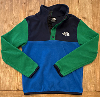 The North Face Boys S 7/8 Fleece Colorblock Pullover Sweatshirt Blue/Green/Navy