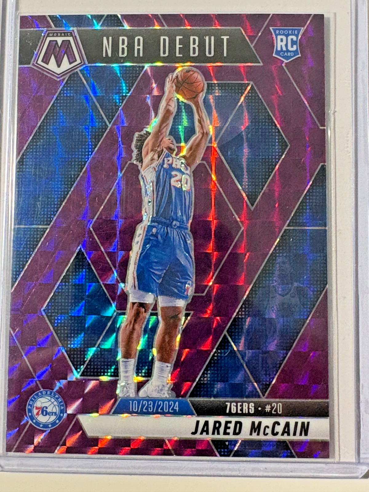 Jared McCain 2024-25 Panini Mosaic Mosaic Purple NBA Debut #263 76ers 39/99 (RC)