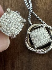 David Yurman Sterling Silver Infinity Diamond Pendant Necklace 18 in - .25