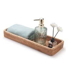 Rattan Bathroom Vanity Tray, Toilet Tank Basket Tray 16.3" x 6.1" x 2" Natural