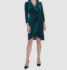 Halston Womens Green Satin-Trim Velvet Sheath Dress Size-2