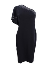 Calvin Klein Women's One-Shoulder Ruffle-Sleeve Dress (4, Black) 191797907020