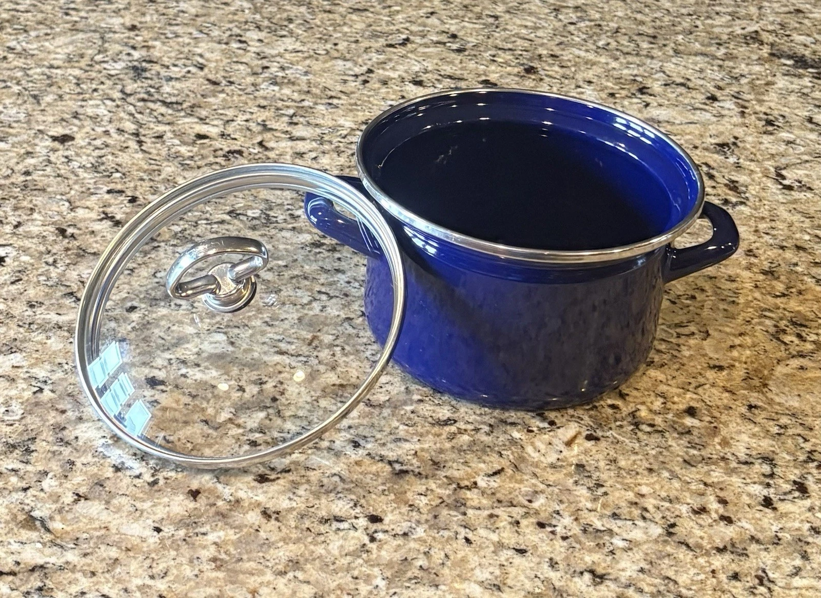 Chantal Blue Enamel Steel 3 qt quart Soup Pot with Tempered Glass Lid Cobalt