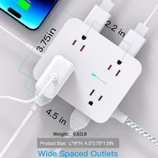 Surge Protector Power Strip 8 Outlets 4 USB (2 USB-C) 5Ft Extension Cord