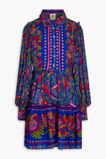 Farm Rio Floral Blue Macaw Flight Long Sleeve Mini Dress- Size S