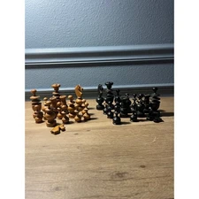 Vintage Wooden Chess Set Black and Natural Wood Pieces Classic Staunton Style