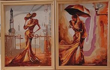 Three Hand painted Acrylic Canvases   in  frames 30cm x 40cm