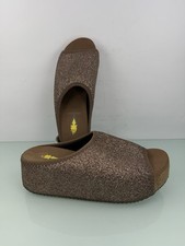 Volatile Festina Bronze Glitter Platform Slide Sandals Size 6 Cork Wedge