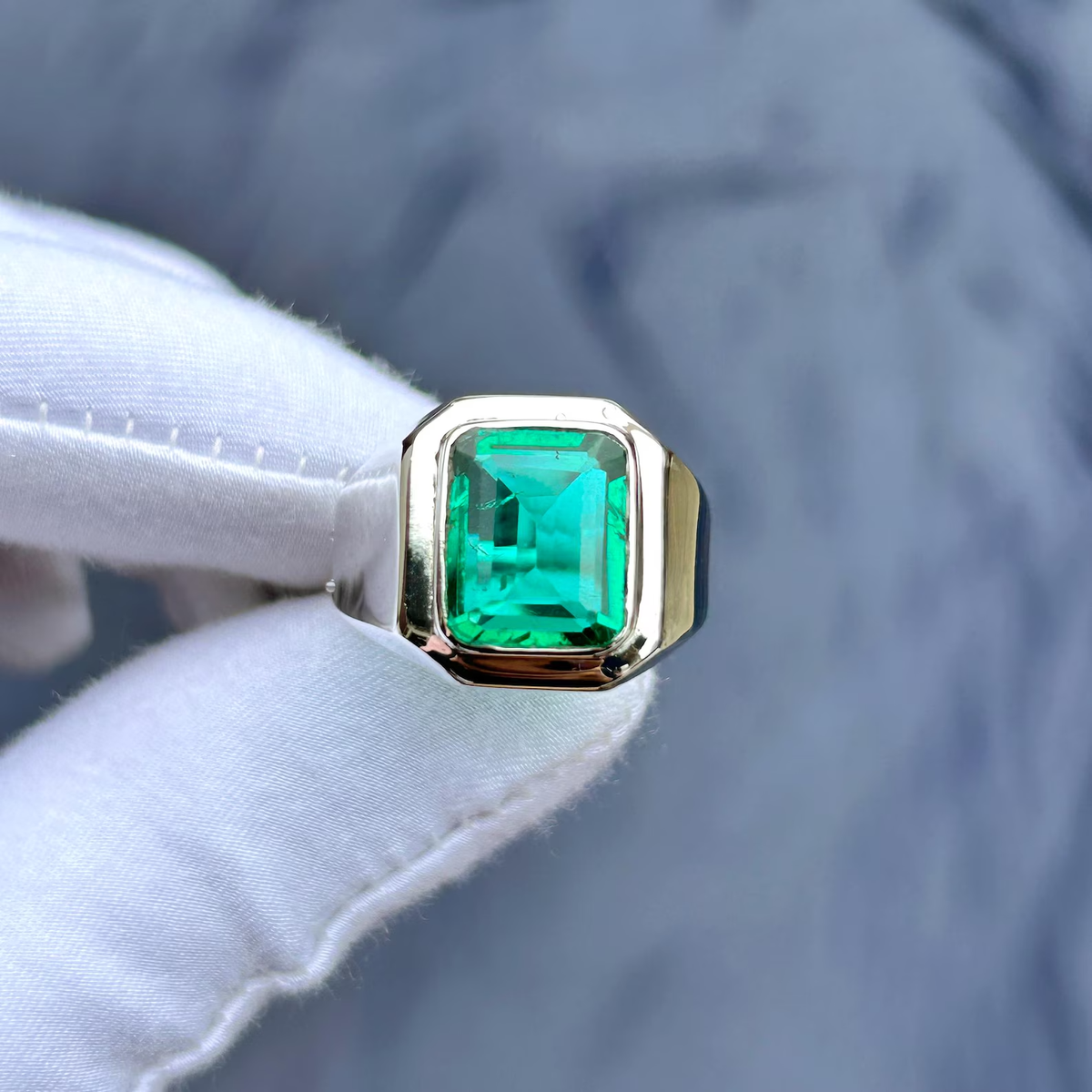 Men's Emerald Signet Ring 925 Sterling Silver Ring Gift For Her