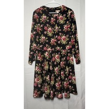 Brooks Brothers Red Fleece Floral Dress 14 Black Long Sleeve Fit and Flare