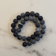 12mm Crackle Agate Bead Strand Black Gray Round Stone Jewelry Making