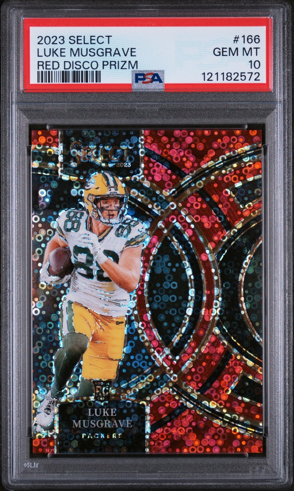 2023 Panini Select - Premier Level Luke Musgrave #166 Red Disco Prizm /49 PSA 10