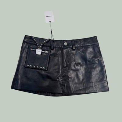 miaou mac Y2K black low rise mini micro skirt silver deadstock leather club NWT