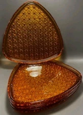 Set of 4 VTG MCM Amber Glass Anchor Hocking Daisy and Button Snack Plates 9"