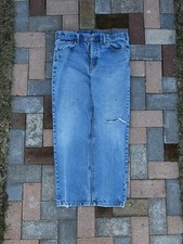 Carhartt Distressed Straight Blue Cotton Denim Jeans 5-Pocket Button Zip Men