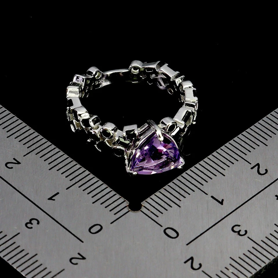 925 Sterlingsilber Ring Trillant Amethyst 8mm Spinell Edelstein Schmuck Größe 8 - Bild 3 von 4