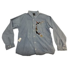 Vintage Looney Tunes Denim Shirt Mens Blue Embroidered Bugs Bunny Daffy Duck S