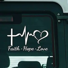 2 Pcs Heart Car Stickers - 5.6"x3.6" Cross Decals, Vinyl Car Window Sticker for