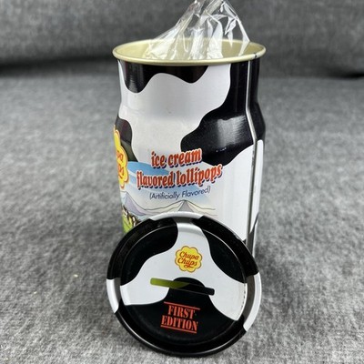 Chupa Chups Ice Cream Flavored Lollipops First Edition Novelty Cow Print Can Jar