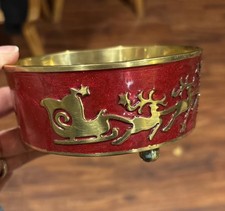 Christmas Brass Footed Wine Bottle Holder Santa Sleigh Coaster Or Candle Holder
