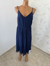 ASOS DESIGN Pleated Cami Midi Dress With Drawstring Waist in Navy Blue UK 12