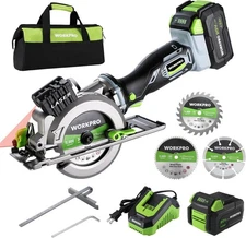 WORKPRO 20V Cordless Mini Circular Saw, 4-1/2" Compact Grey & Green & Black 